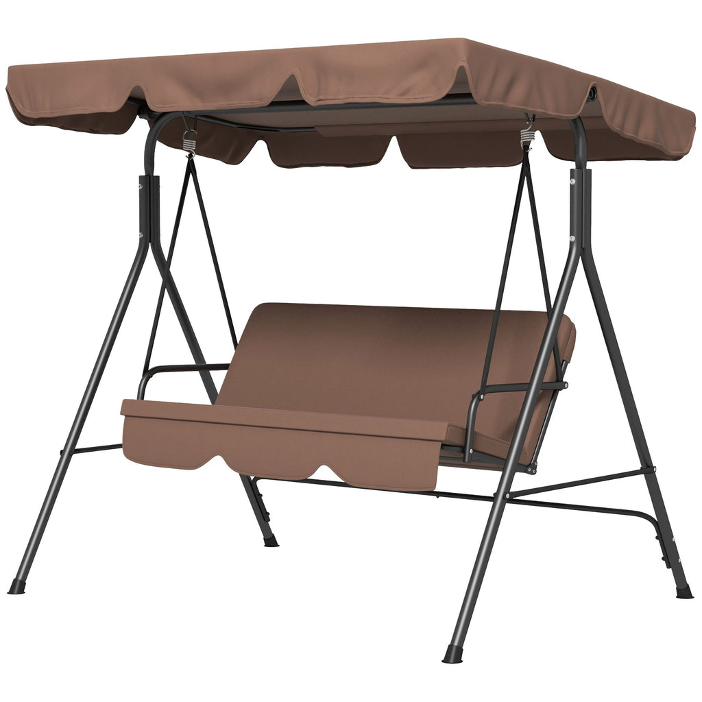 3-Seat Patio Swing Chair with Cushion and Adjustable Canopy Brown for Outdoor Garden