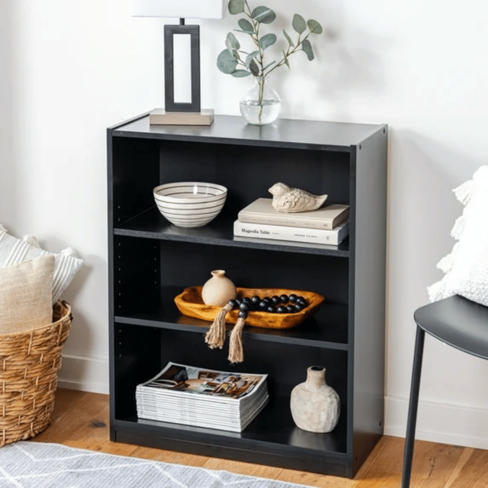 3-Shelf Bookcase with Adjustable Shelves,Black