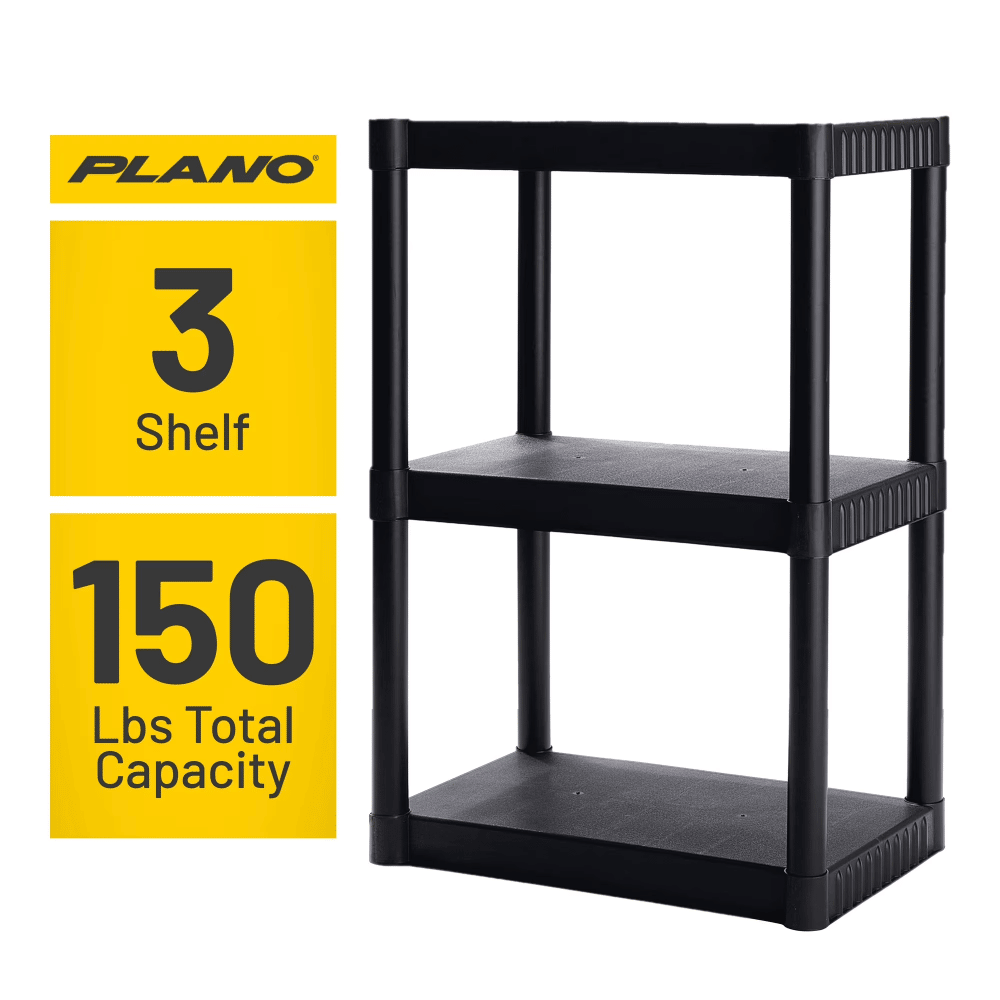 3-Shelf Standard Duty Plastic Storage Shelves, 43 x 21 x 14, 150lb Capacity