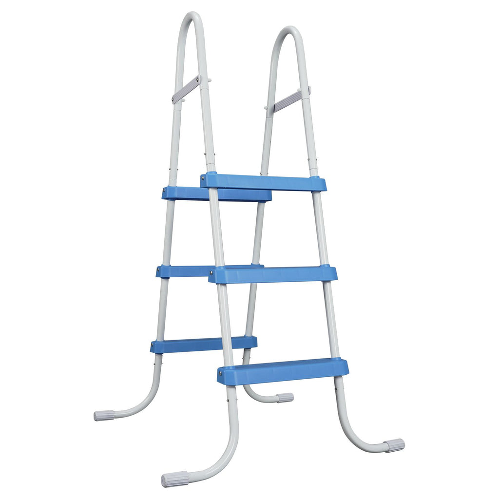 3-Step 42in Iron Pool Ladder (White Frame + Blue Steps)