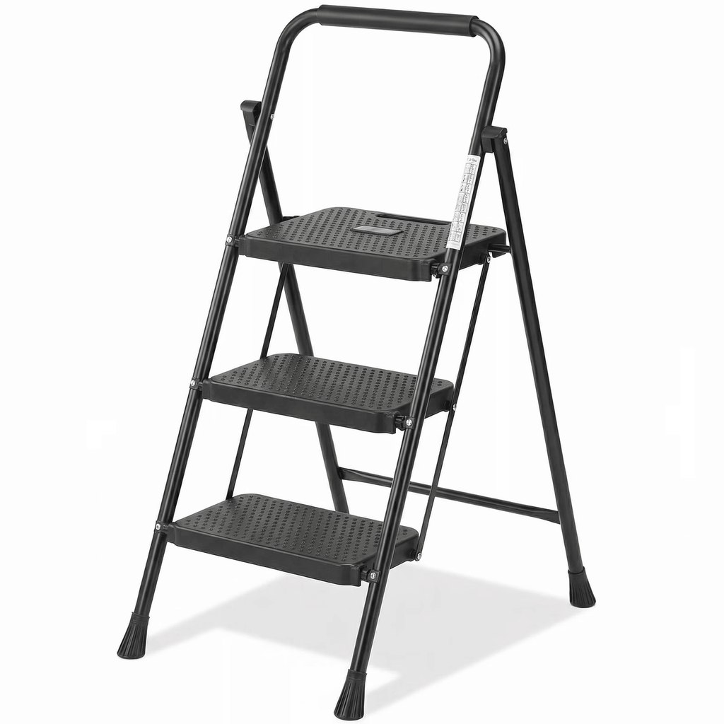 3-Step Ladder, Foldable Step Stool with Safety Lock, Anti-Slip Pedal, 300lbs Capacity
