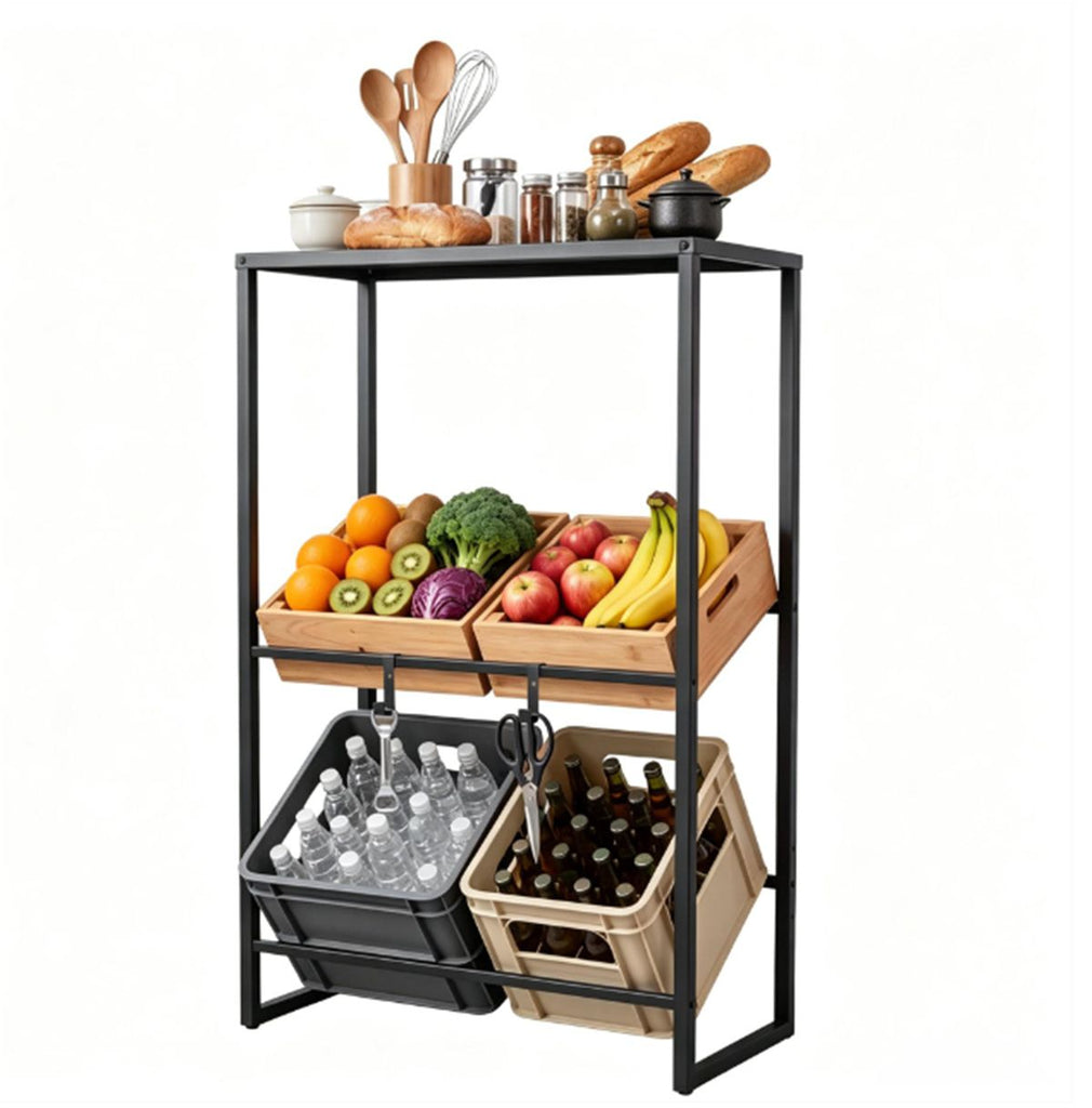 3-Tier Adjustable Tilt Beer Crate Storage Rack, Heavy Duty Metal Beverage Organizer with Hooks, Multi-Angle Drink Holder Shelf for Home Bar Garage