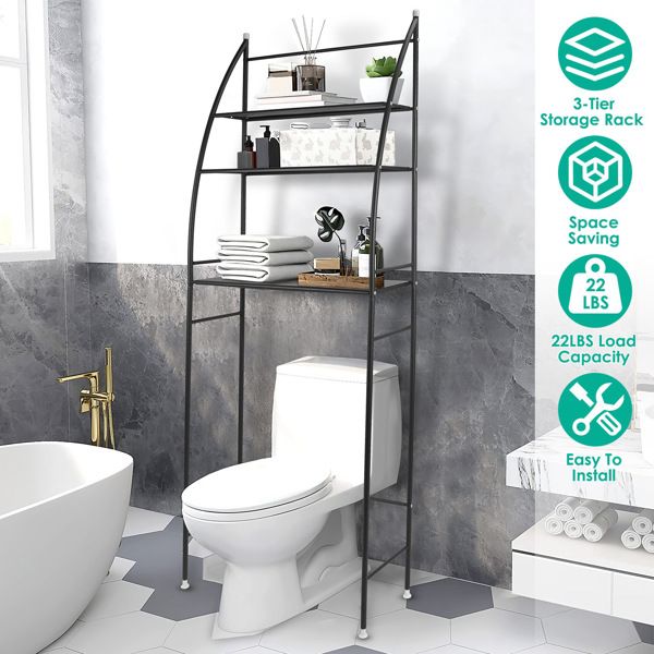 3 Tier Bathroom Over the Toilet Storage Shelf Free Standing Laundry Room Organizer Space Saver Rack(Black)