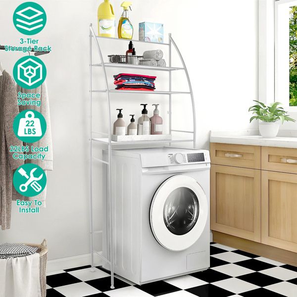 3 Tier Bathroom Over the Toilet Storage Shelf Free Standing Laundry Room Organizer Space Saver Rack(White)