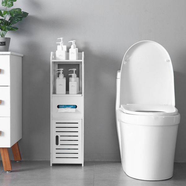 3-tier Bathroom Storage Cabinet with 2 Doors 23*23*80CM White