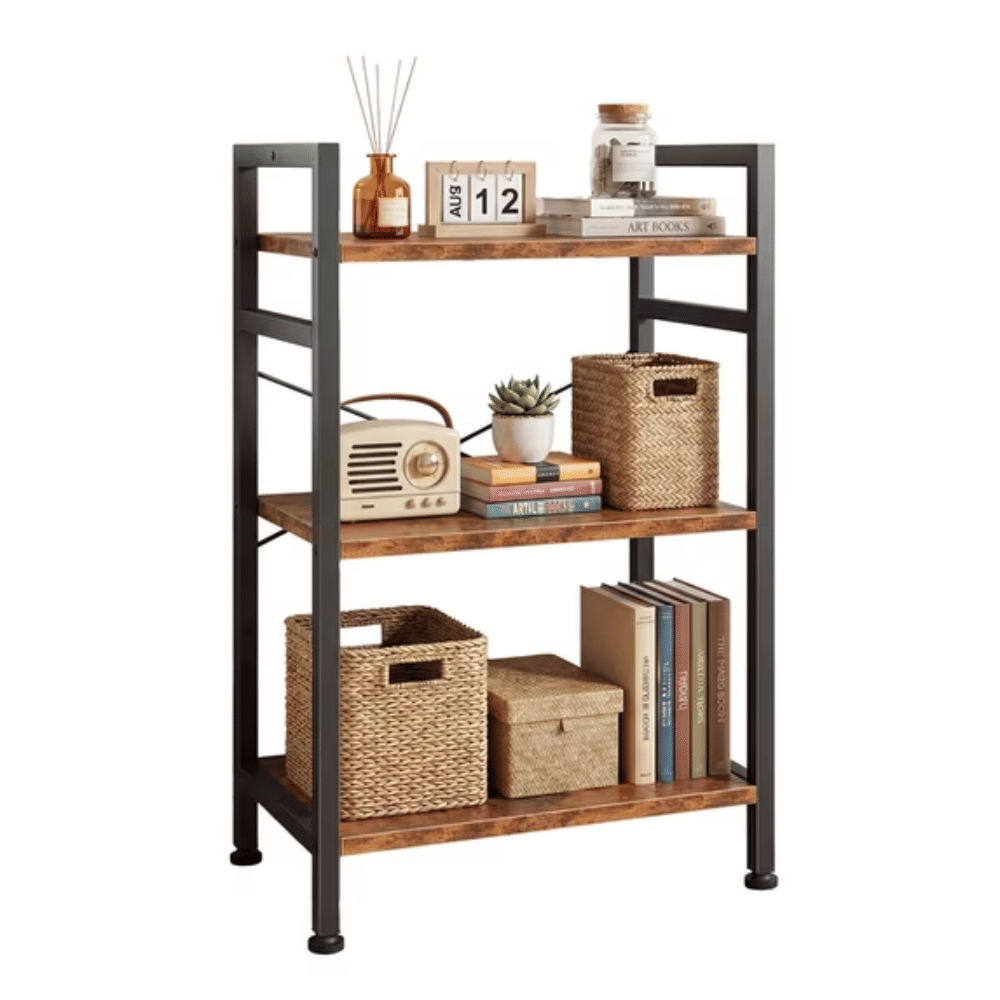 3 Tier Bookshelf, Free Standing Shelf, Bookcase Shelf Storage Organizer, Industrial Book Shelves for Home Office, Living Room, Kitchen, Rust Brown (Shipment from Walmart)