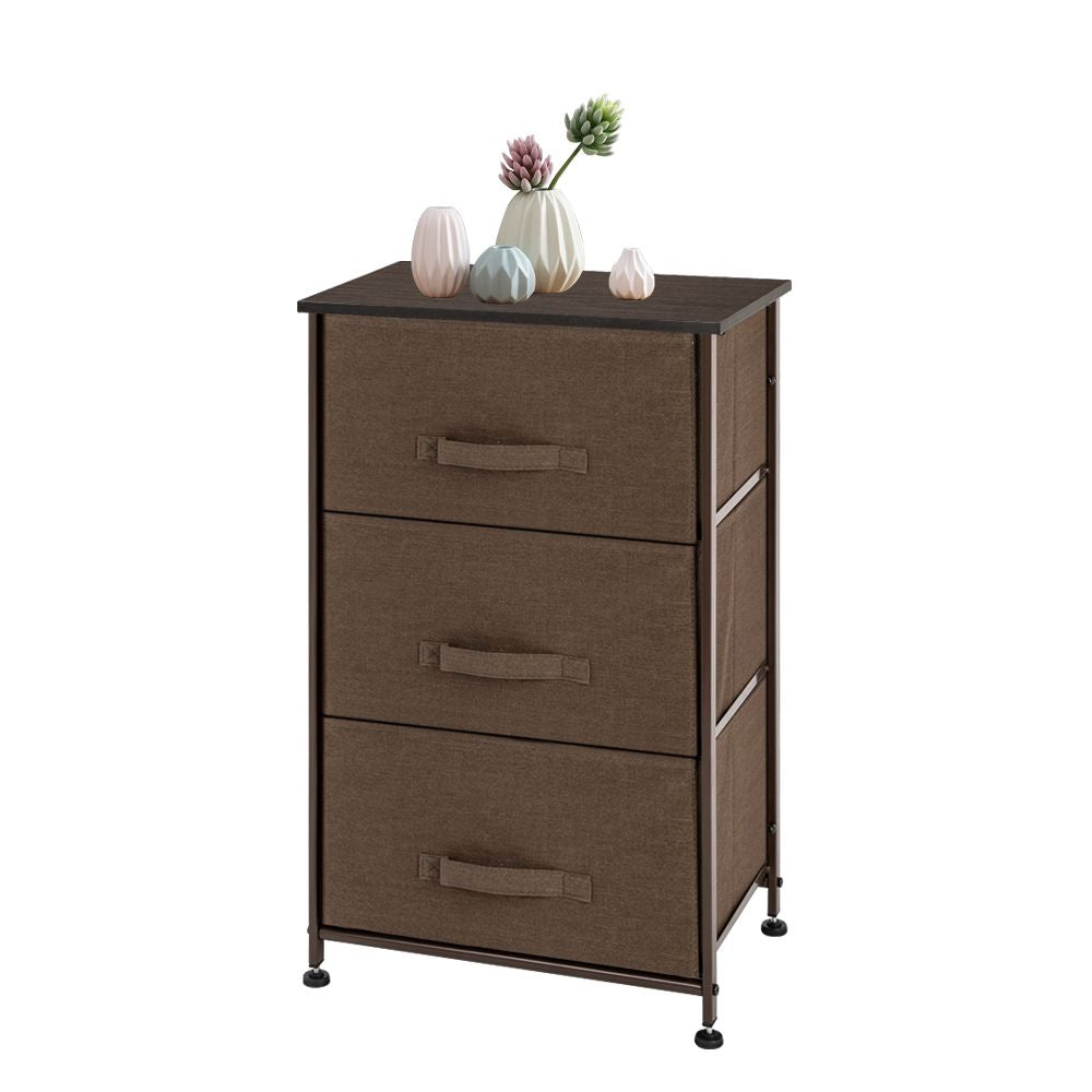 3-Tier Dresser Drawer, Storage Unit with 3 Easy Pull Fabric Drawers and Metal Frame, Wooden Tabletop, for Closets, Nursery, Dorm Room, Hallway RT