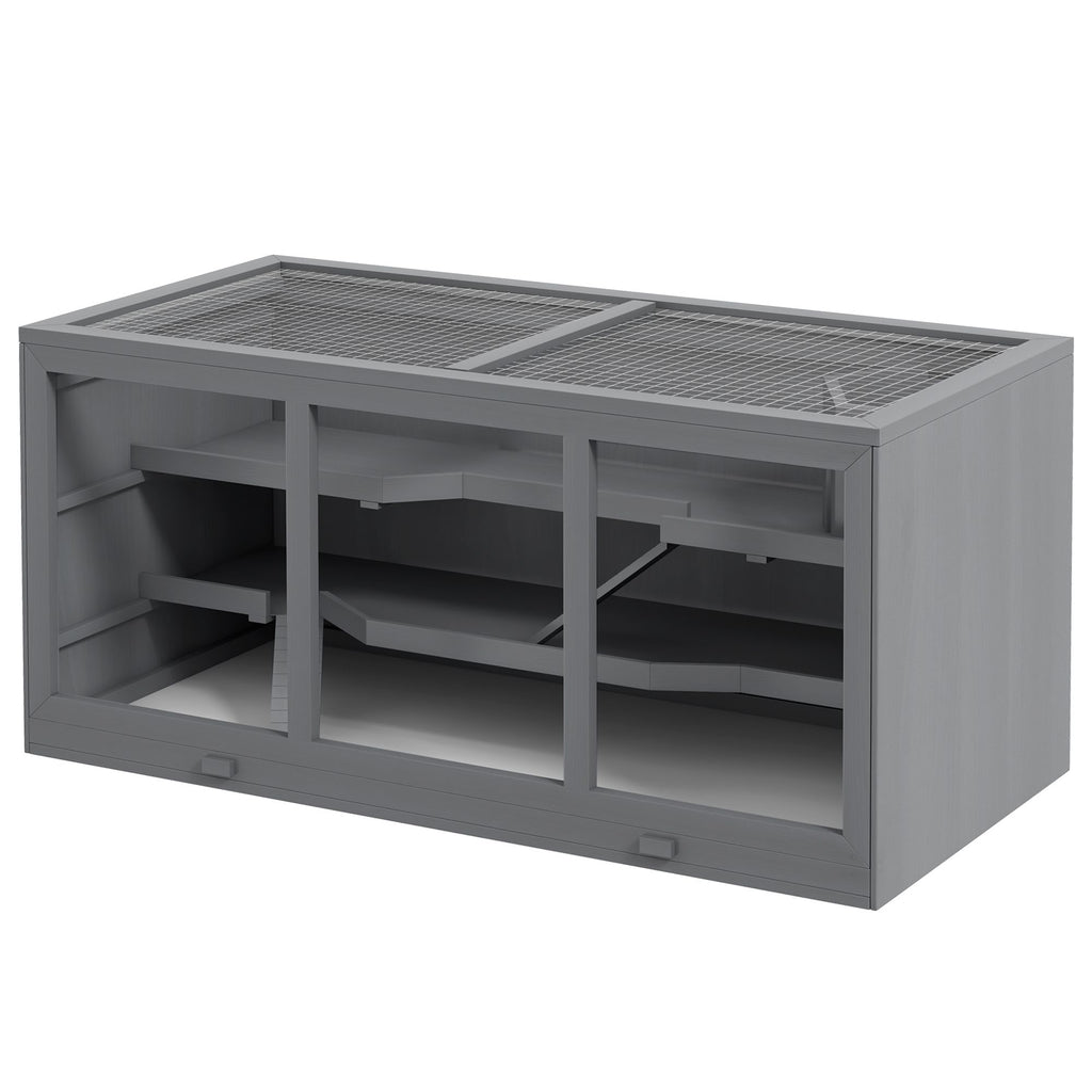 3-Tier Hamster Cage, Hinged Roof, Waterproof Tray, Space-Efficient Design for Small Pets, Gray