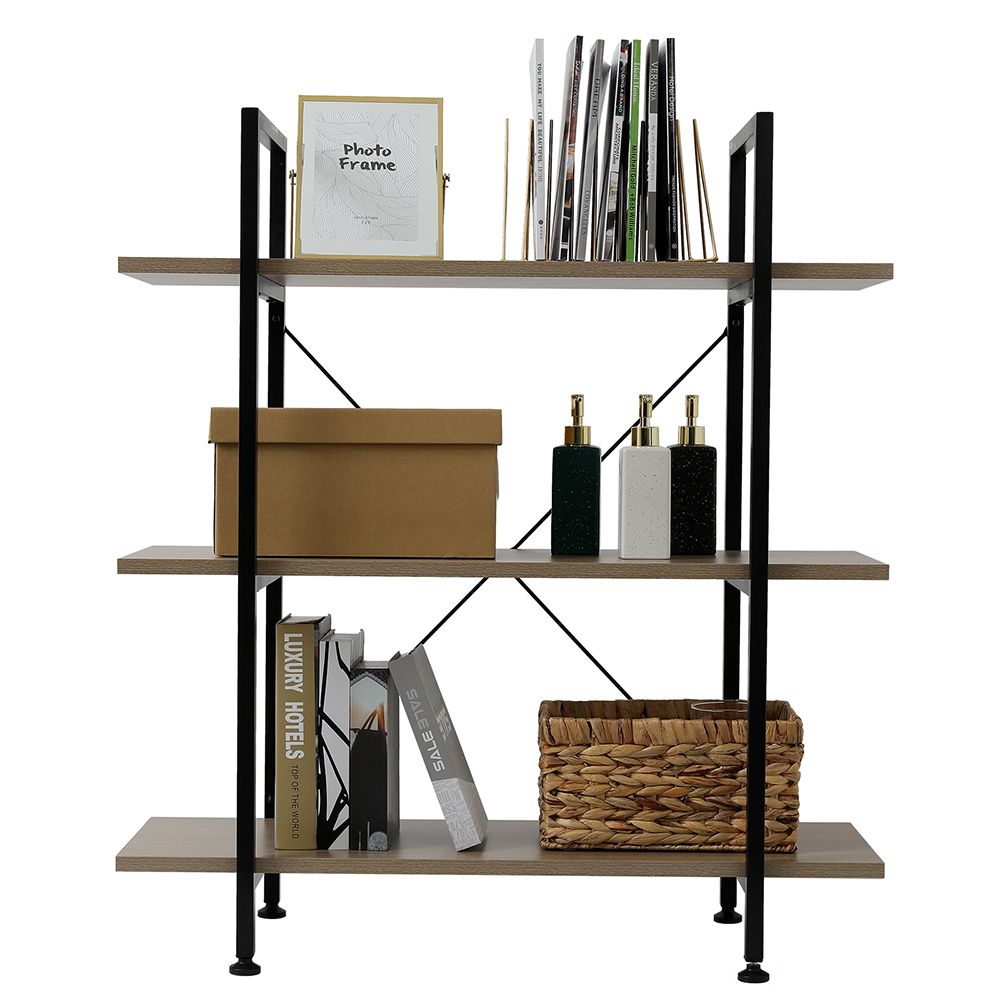 3-Tier Industrial Bookcase and Book Shelves, Vintage Wood and Metal Bookshelves RT