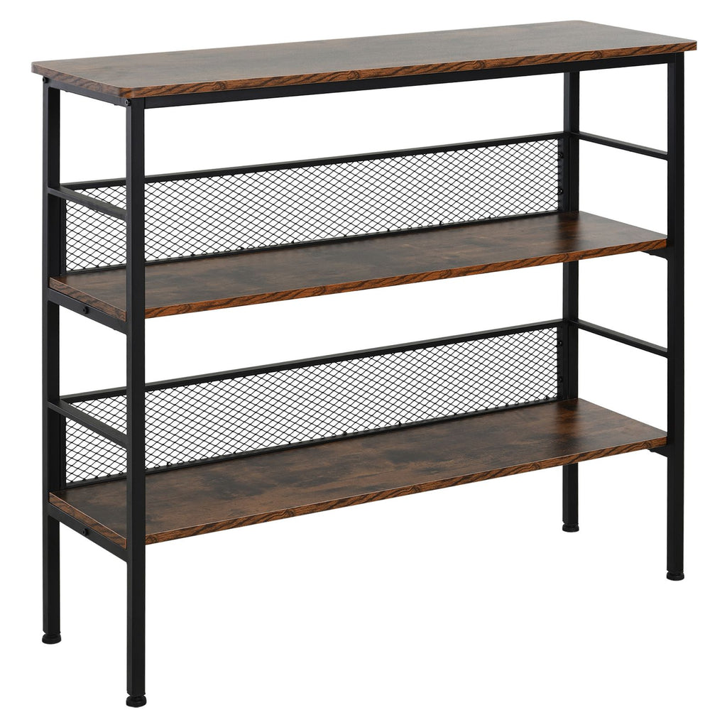 3-Tier Industrial Console Table, Metal & Wood, Adjustable Feet, Multi-Functional, Black