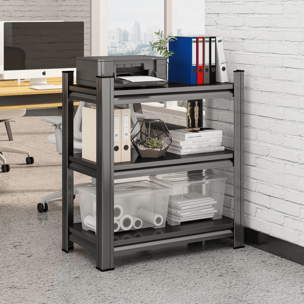 3 Tier Metal Shelf, 31.50 Inch High Freestanding Shelf, Adjustable Divider Unit, Suitable for Home, Office, Den, Kitchen, Living Room, etc., Black, Need to Assemble