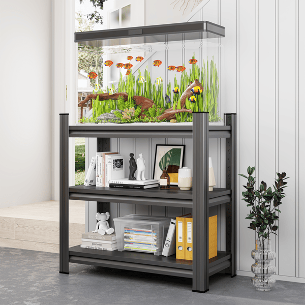 3 Tier Metal Shelves, Adjustable Height Storage Shelving Units for Home, Garage, Laundry, Den, Black, Need to Assemble