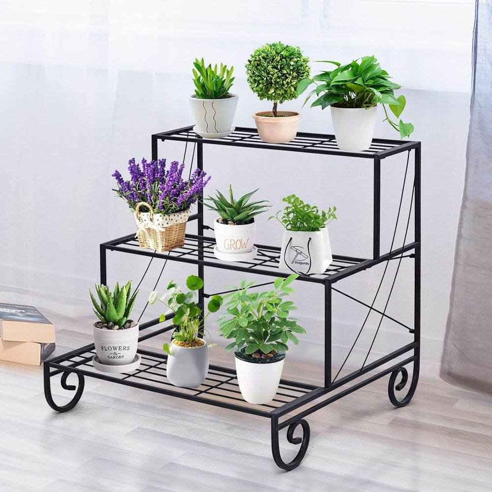 3 Tier Outdoor Metal Garden Planter Holder Shelf