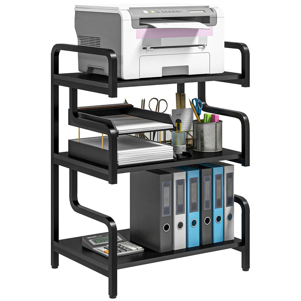 3-Tier Printer Stand, Free Standing Metal Storage Shelf Black