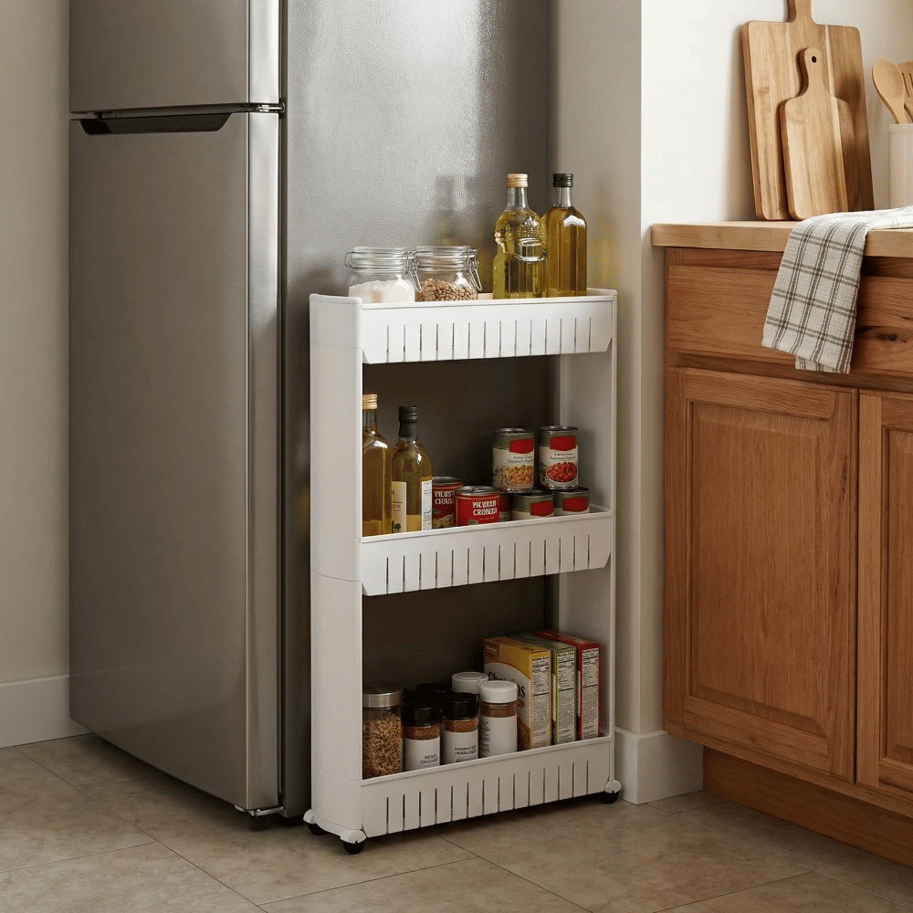 3-Tier Rolling Cart for Kitchens and Laundry Rooms (White)