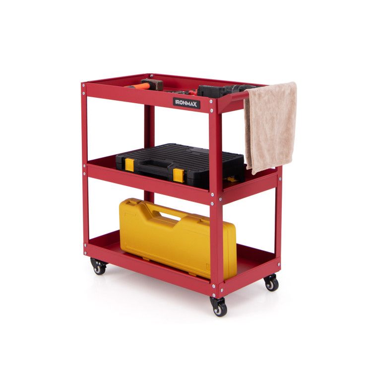 3-Tier Rolling Tool Cart with Spacious Shelves, 4 Universal Wheels and 2 Brakes