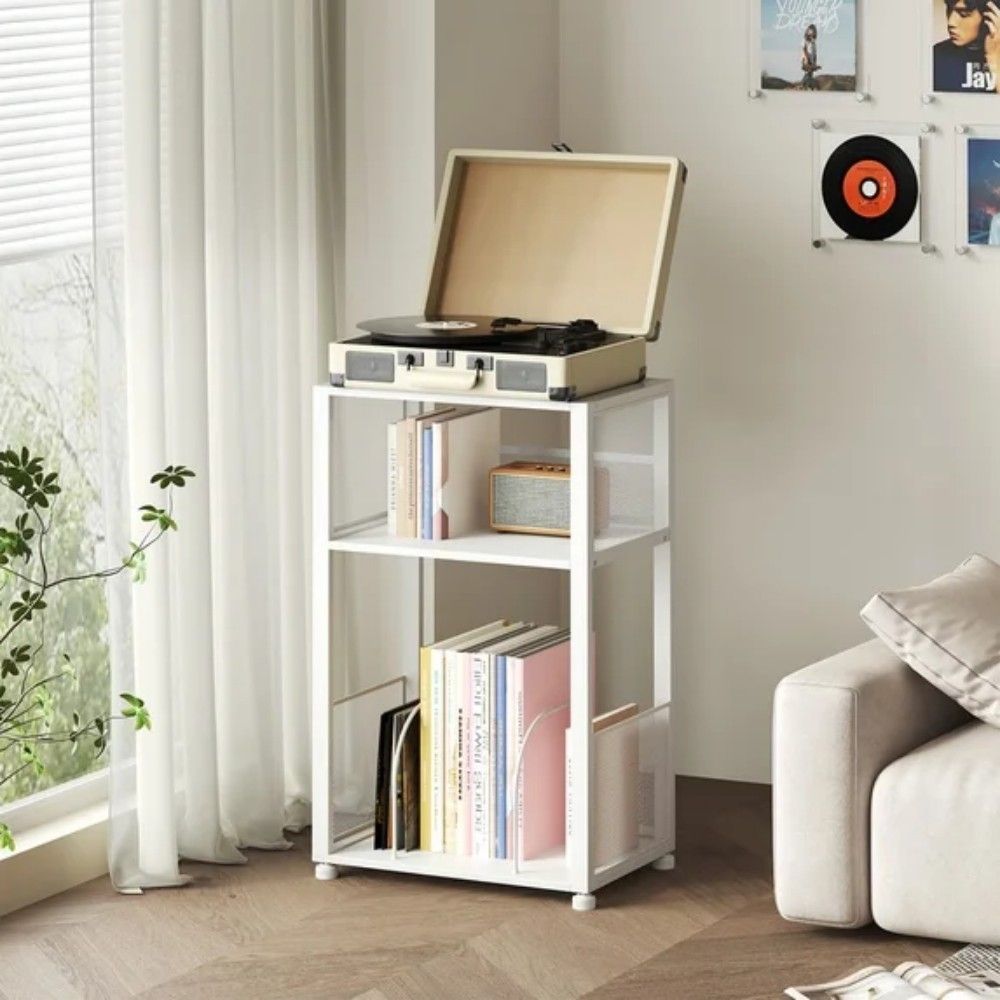 3 Tier Turntable Table with Vinyl Storage for up to 100 Albums, End Side Table for Living RoomWhite (Shipment from Walmart)