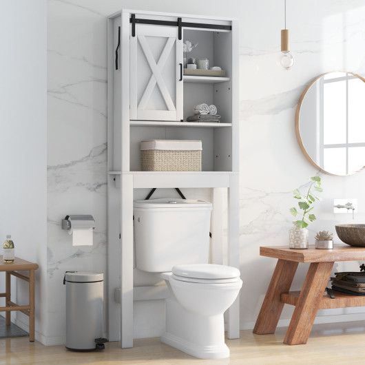 3-Tier Wodden Bathroom Cabinet with Sliding Barn Door and 3-position Adjustable Shelves