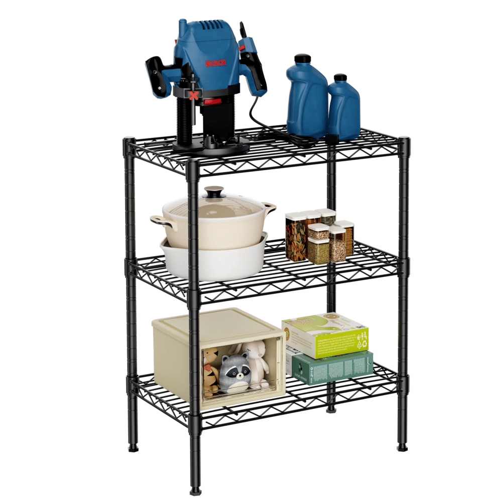 3-TierStorageShelf Unit,31-Inch Metal Wire Shelving Rack ,Adjustable Layer Height,forKitchenGarage Living Room, Black