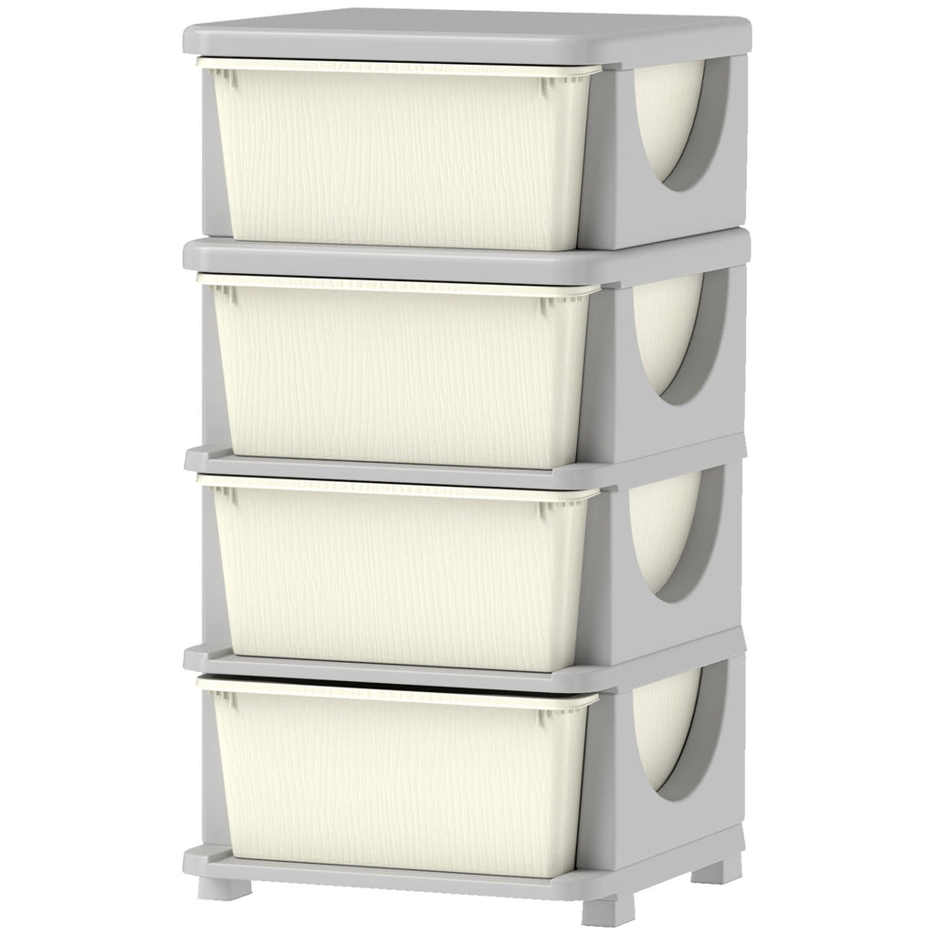 30" 4 Tier Kids Storage Unit Dresser Tower w/ 4 Drawers, Cream White
