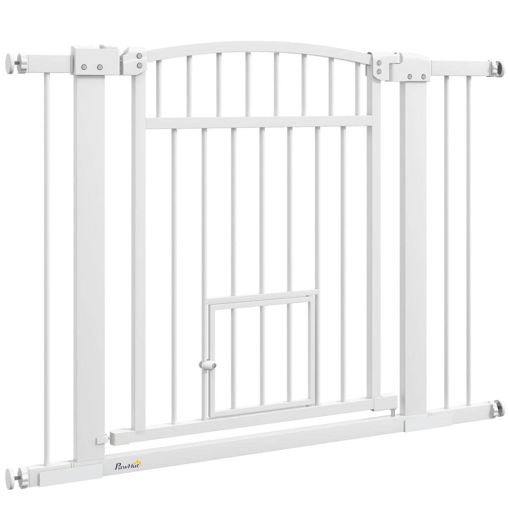 30"-41" Extra Wide Walk Through Dog Gate w/ Cat Door, 3-Inch & 5.5-Inch Extension Kits, 30" High