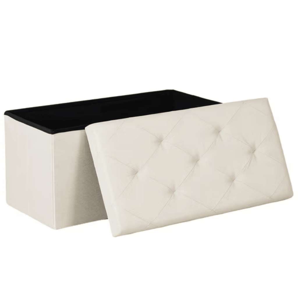 30 Inch Folding Ottoman WithStorageBench, BedsideStorageBench With Leather Top Cover and Cushion, Footrest SuitableforBedroom, Living Room, Beige