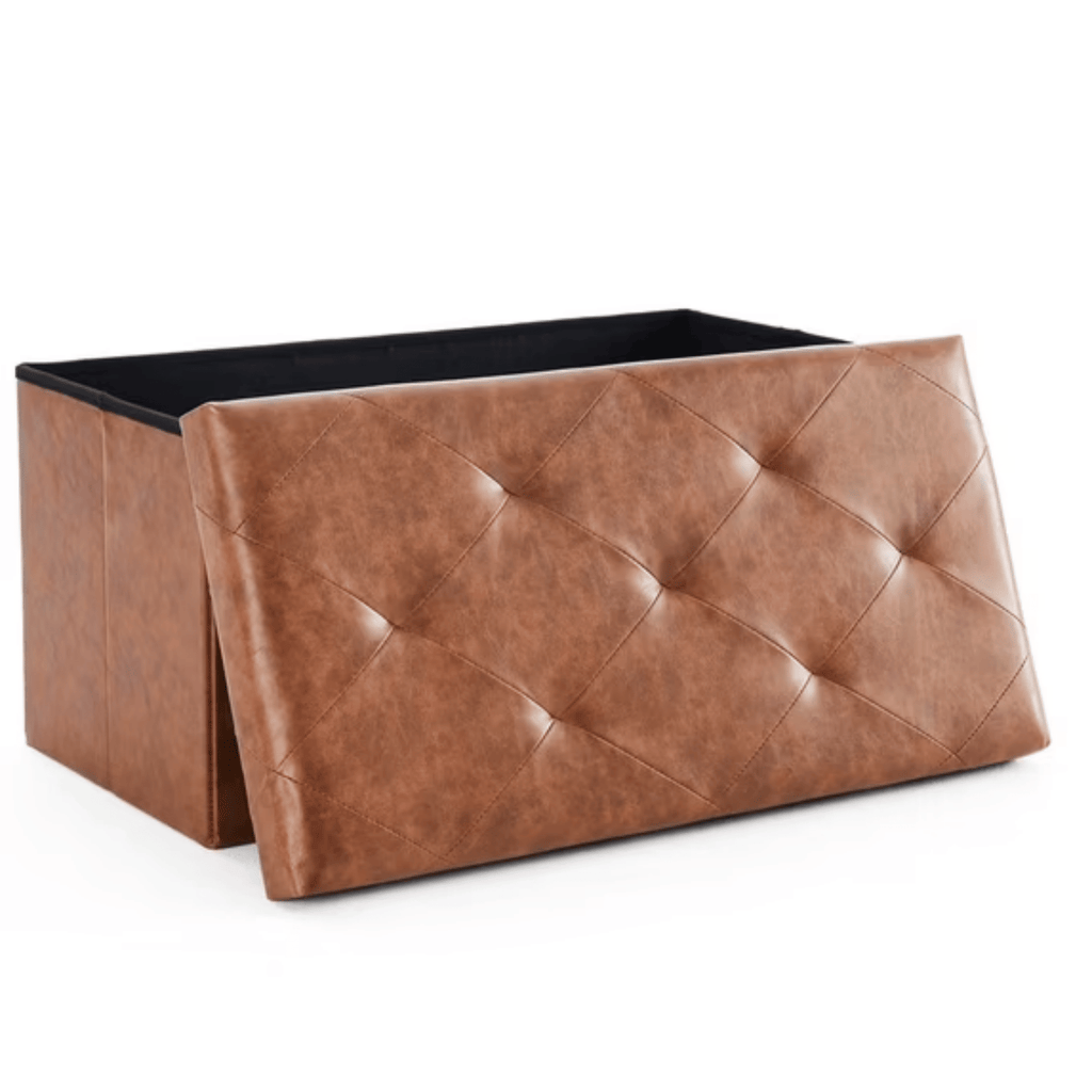 30 Inch Folding Ottoman WithStorageBench, BedsideStorageBench With Leather Top Cover and Cushion, Footrest SuitableforBedroom, Living Room, Brown