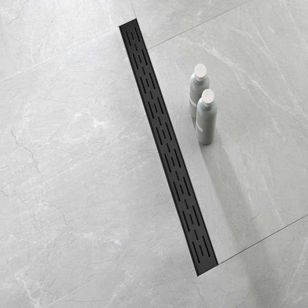 30 Inch Linear Shower Drain with Removable Brick Patterned Grate Cover, 304 Stainless Steel Shower Floor Drain with Hair Strainer and Leveling Feet