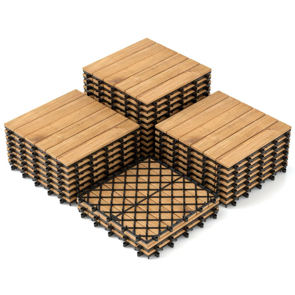 30-Pack Acacia Wood Interlocking Deck Tiles 12"x12" Quick Drainage for Patio Garden Poolside Natural