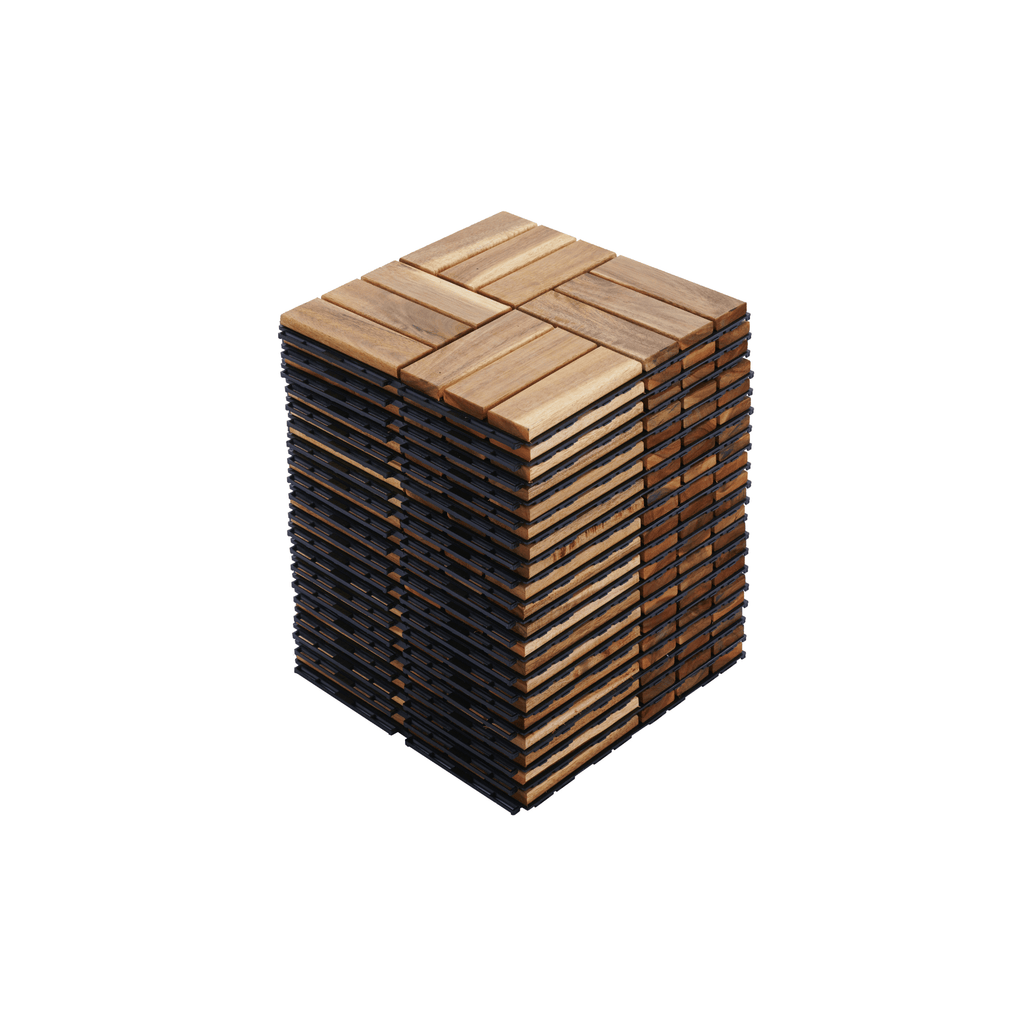 30 PCS Interlocking Deck Tiles Checker Pattern, 12" x 12" Square Yellow Acacia Hardwood Outdoor Flooring for Patio, Bancony, Pool Side