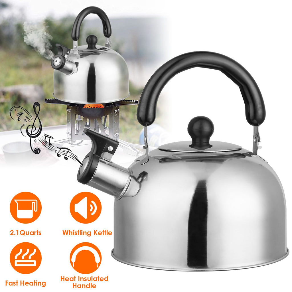 304 Stainless Steel Whistling Tea Kettle 2.1 Quart/2L, Suitable to Boiling Water & Tea on Induction Stove, Gas Stove Top, Gas Induction Stove, Camping Kitchen Daily Use
