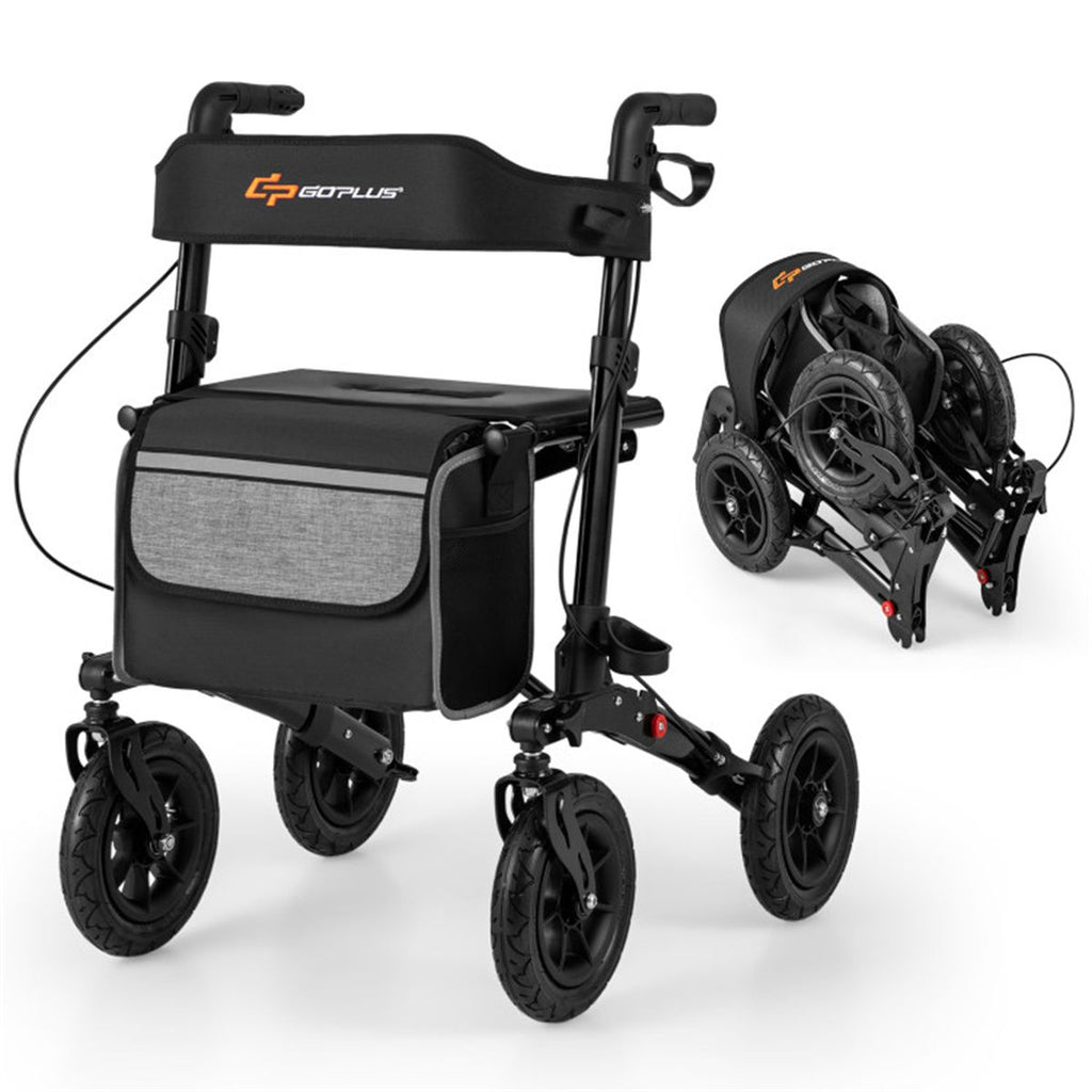 308lbs Foldable Rolling Walker: 9" All-Terrain Tires, 7-Level Height (32.1"-38.2"), Wide Seat, Aluminum Frame