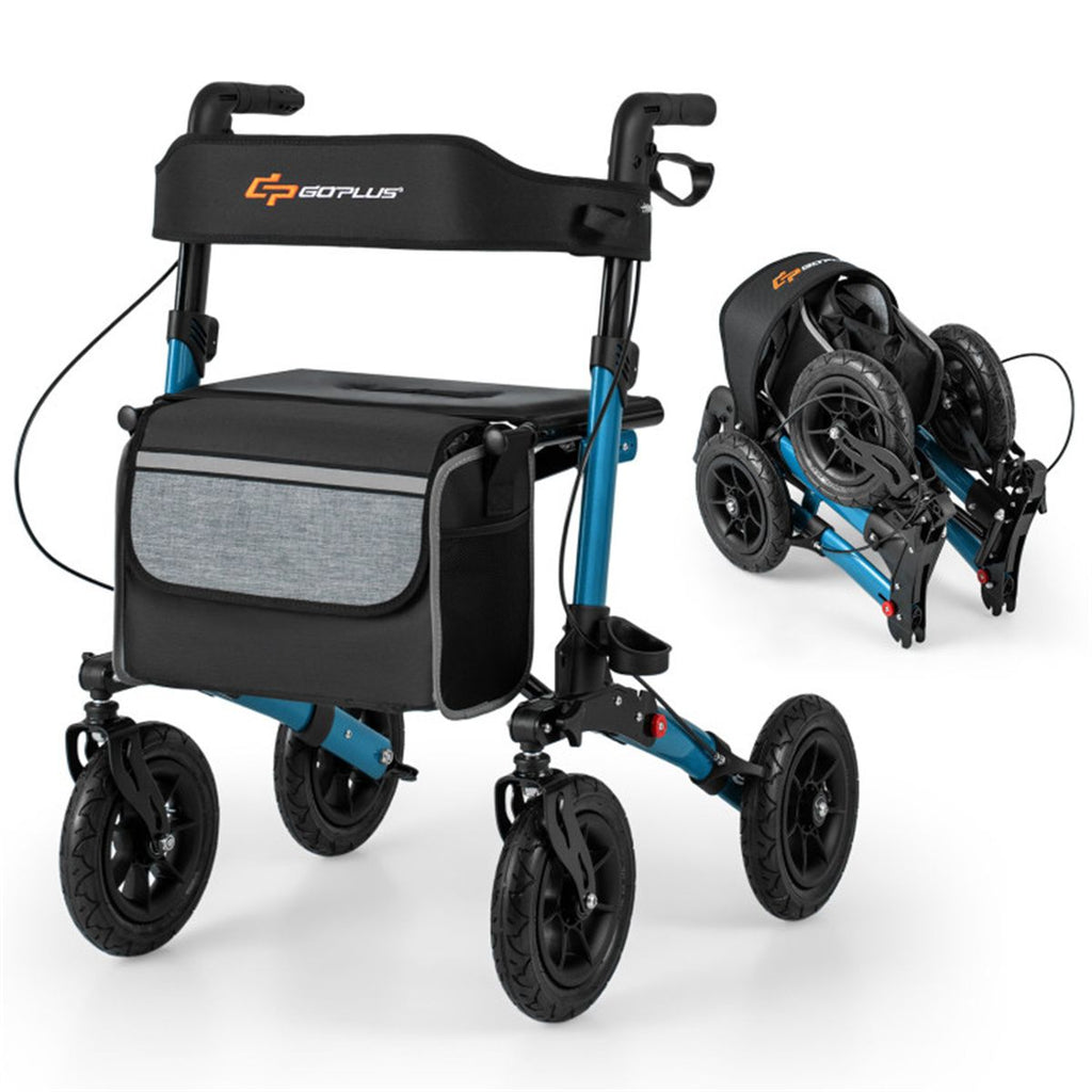 308lbs Foldable Rolling Walker: 9" All-Terrain Tires, 7-Level Height (32.1"-38.2"), Wide Seat, Aluminum Frame