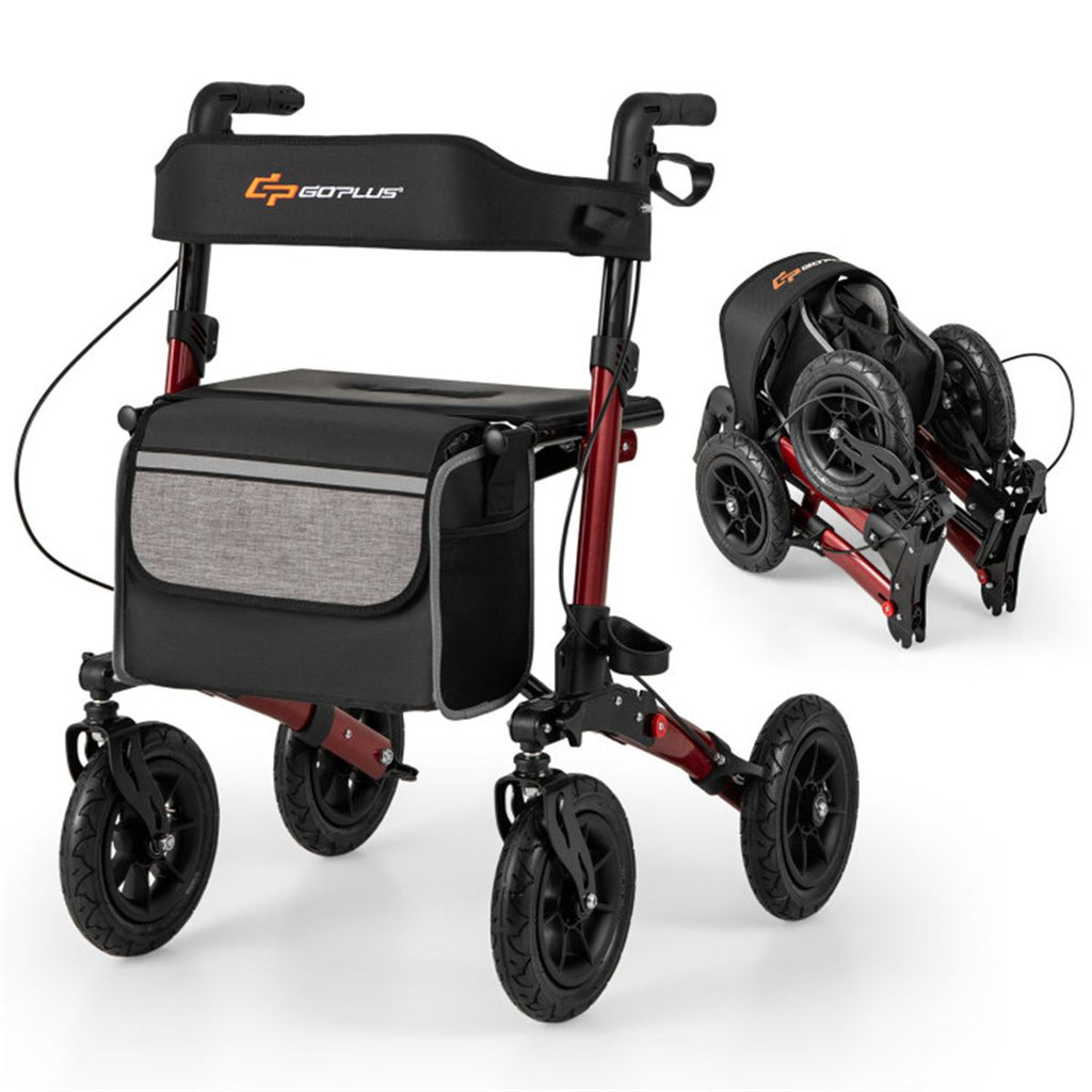 308lbs Foldable Rolling Walker: 9" All-Terrain Tires, 7-Level Height (32.1"-38.2"), Wide Seat, Aluminum Frame