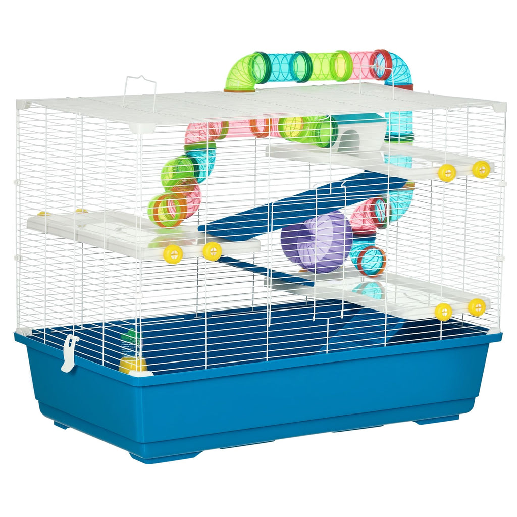 31" Extra Large Hamster Cage with Tubes and Tunnels, 4 Tier Small Animal Cage with Portable Carry Handles, Rat Gerbil Cage with Water Bottle, Food Dish, Exercise Wheel