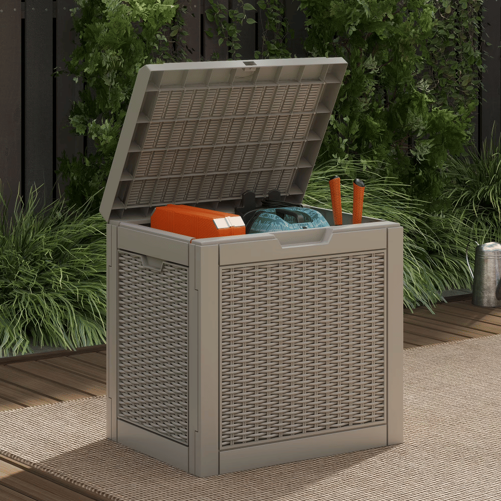 31 Gallon Resin Outdoor Deck Box, Lockable Waterproof UV Resistant Storage Container for Patio Cushions Garden Tools, Light Brown (Shipment from Walmart)