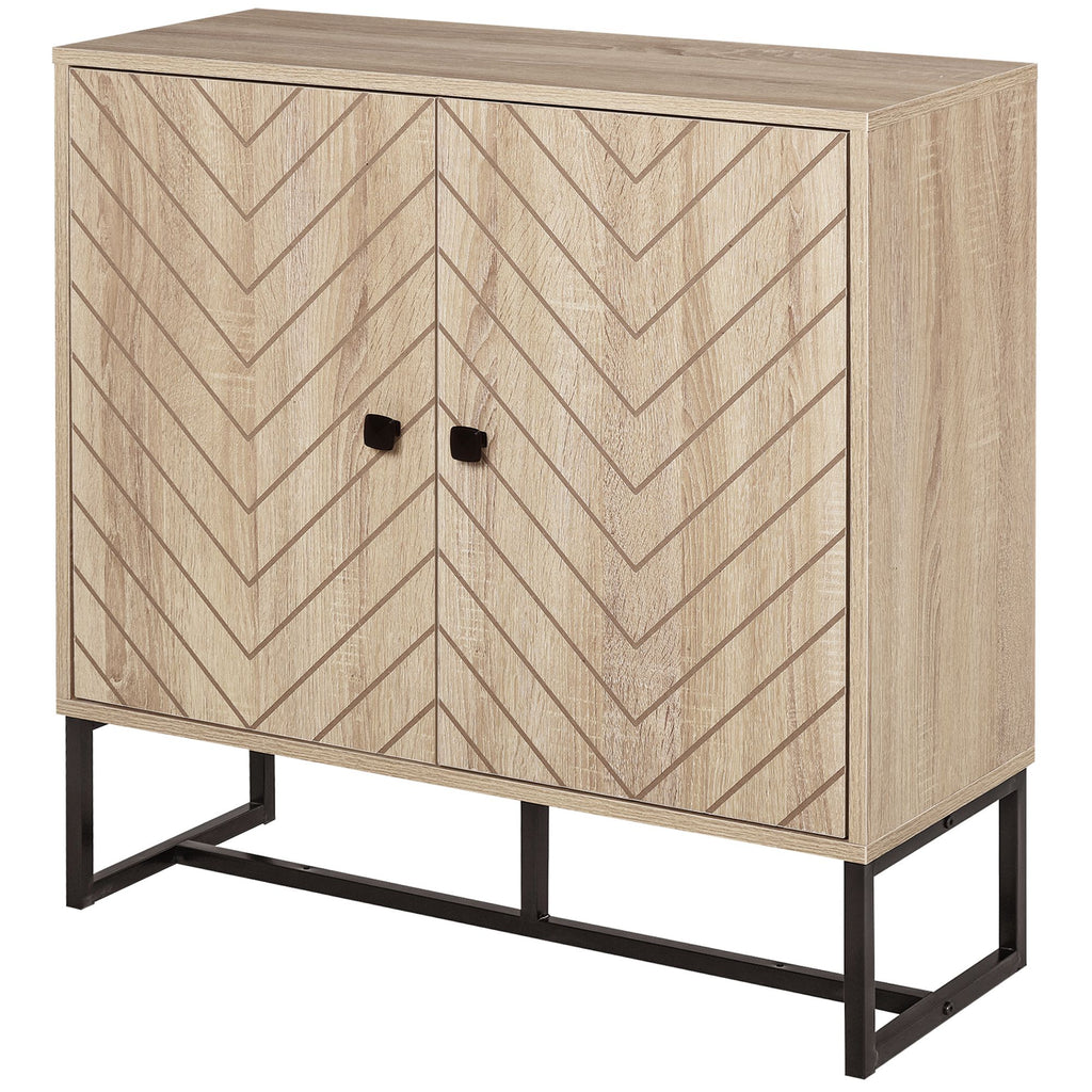 31.5" Buffet Cabinet, Modern Sideboard with Adjustable Shelf, Steel Base and 2 Chevron Doors, Natural Wood