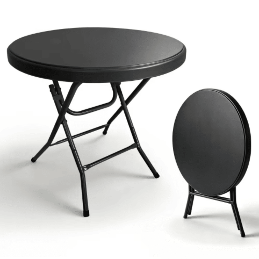 31.5" Round FoldingTable, HDPE Cocktail & BistroTable, Tool-Free Setup, FoldableforOutdoor Parties, Weddings, Cafes &Backyard, Black