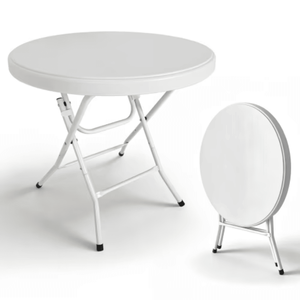31.5" Round FoldingTable, HDPE Cocktail & BistroTable, Tool-Free Setup, FoldableforOutdoor Parties, Weddings, Cafes &Backyard, White