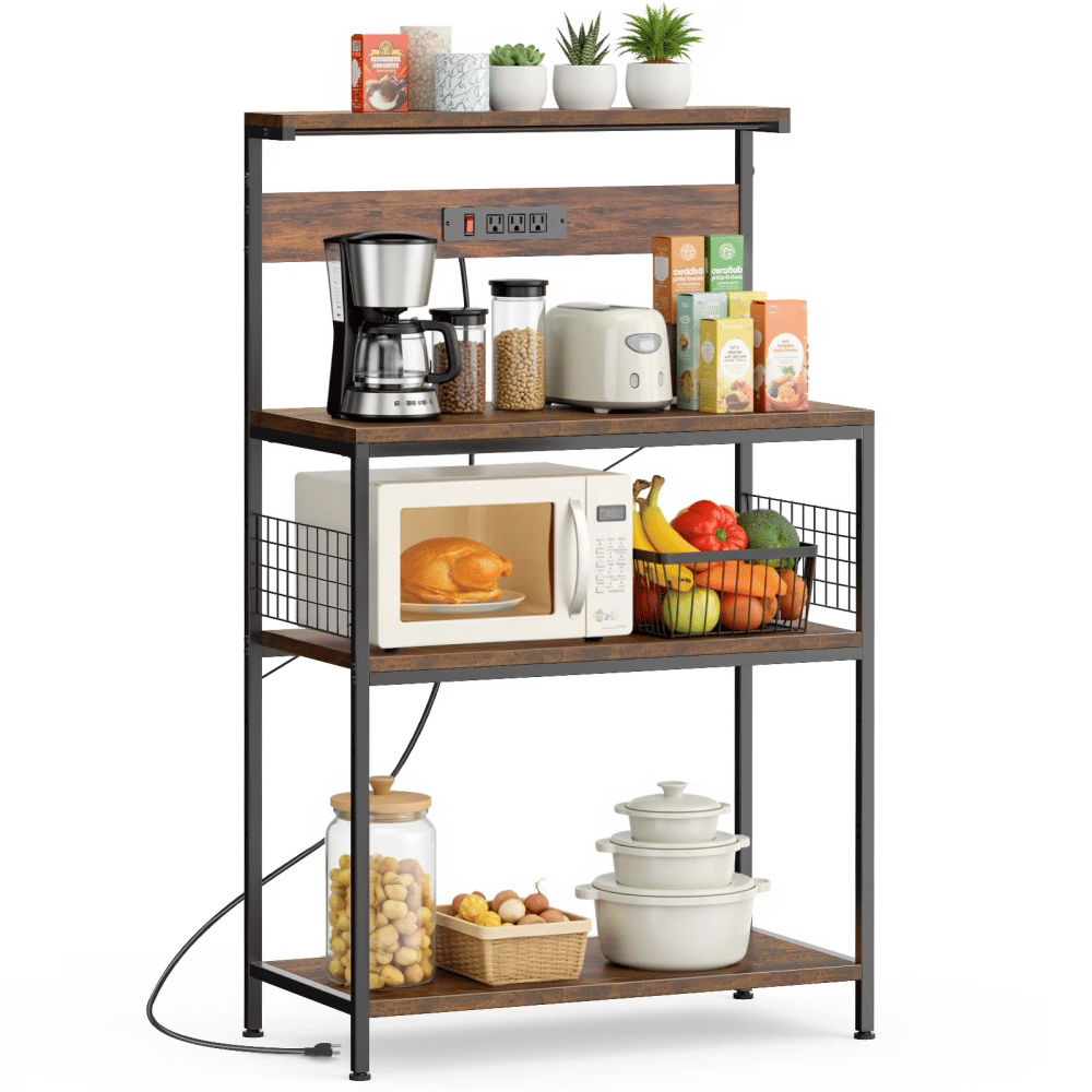 31"BakingRack,MicrowaveOvenRack,PotRack,BakingUtensils,KitchenHouseholdUse,ThreeLayers, Rustic Brown