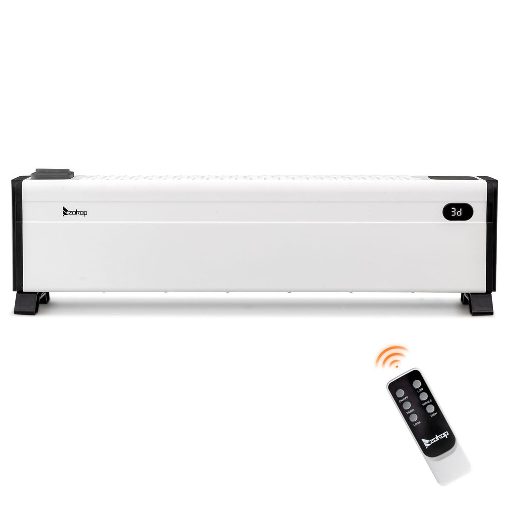 32" Baseboard Heater, 1500W Electric Baseboard Space Heater with 3 Heat Settings, Remote Control, Built-in Humidifier, 12H Timer, Tip-Over Switch, for Indoor Bedroom Office Home, White