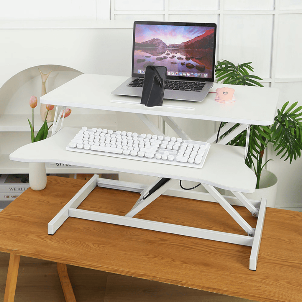 32" Desk Converter,HomeOffice Height Adjustable Standing Desk Converter,Dual Monitor and Laptop Workstation with Wide Keyboard Tray,