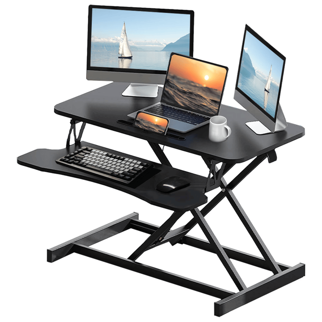 32" Desk Converter,HomeOffice Height Adjustable Standing Desk Converter,Dual Monitor and Laptop Workstation with Wide Keyboard Tray,