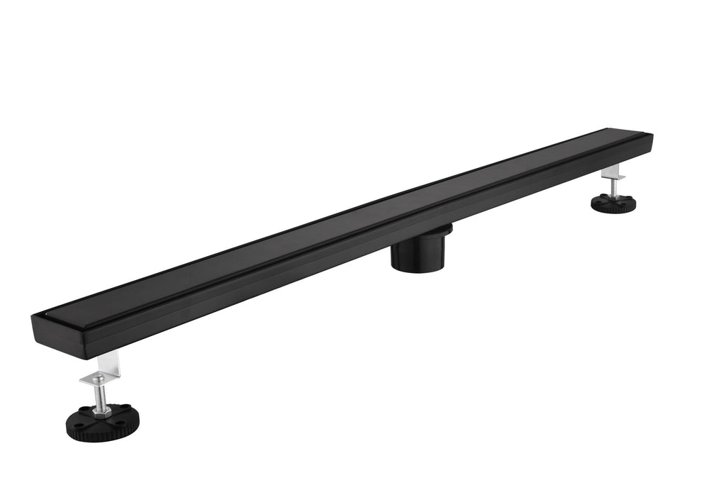 32 Inch Linear Shower Drain with 2-in-1 Flat & Tile Insert Removable Cover, 304 Stainless Steel with Hair Strainer and Leveling Feet, Matte Black