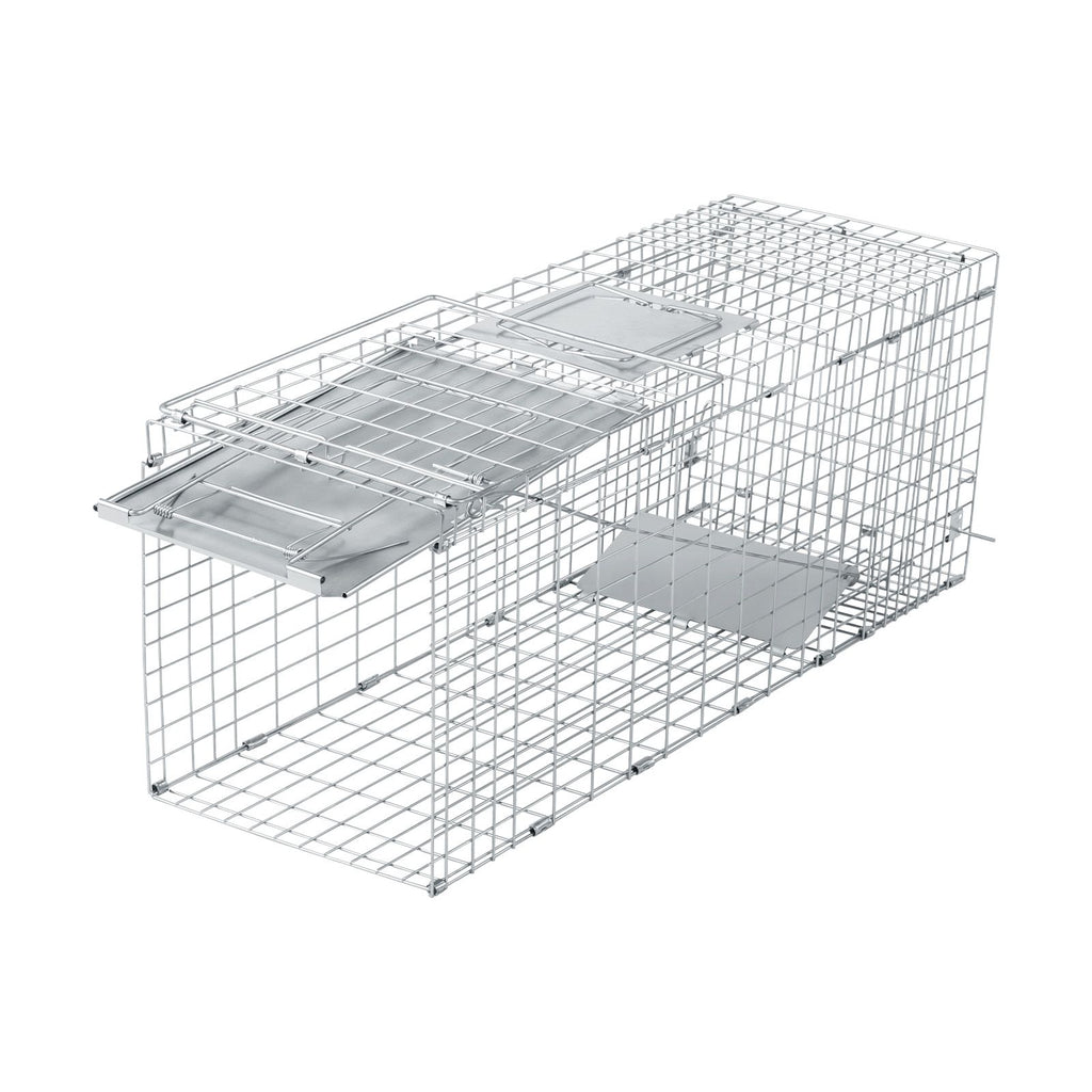 32" Live Animal Cage Trap, Heavy Duty Folding Raccoon Trap, Humane Cat Trap with Handle, Silver