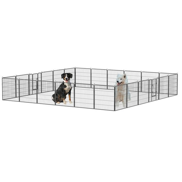 32" Outdoor Fence Heavy Duty Dog Pens 24 Panels Temporary Pet Playpen with Doors