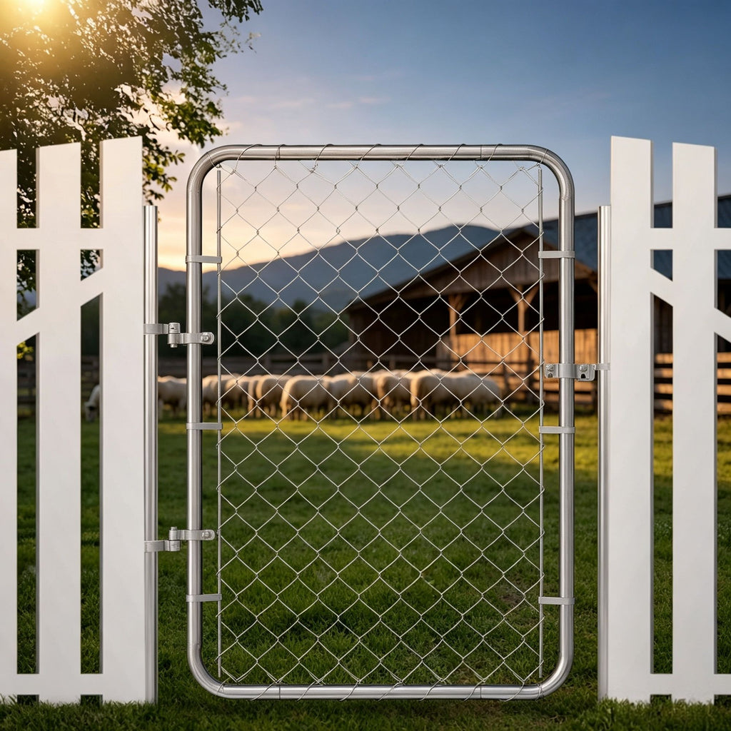 32 x 46 in Adjustable Chain Link Fence Gate, Fits 2-4 ft (W) x 4 ft (H) Openings, for Garden & Farm, Posts Not Included