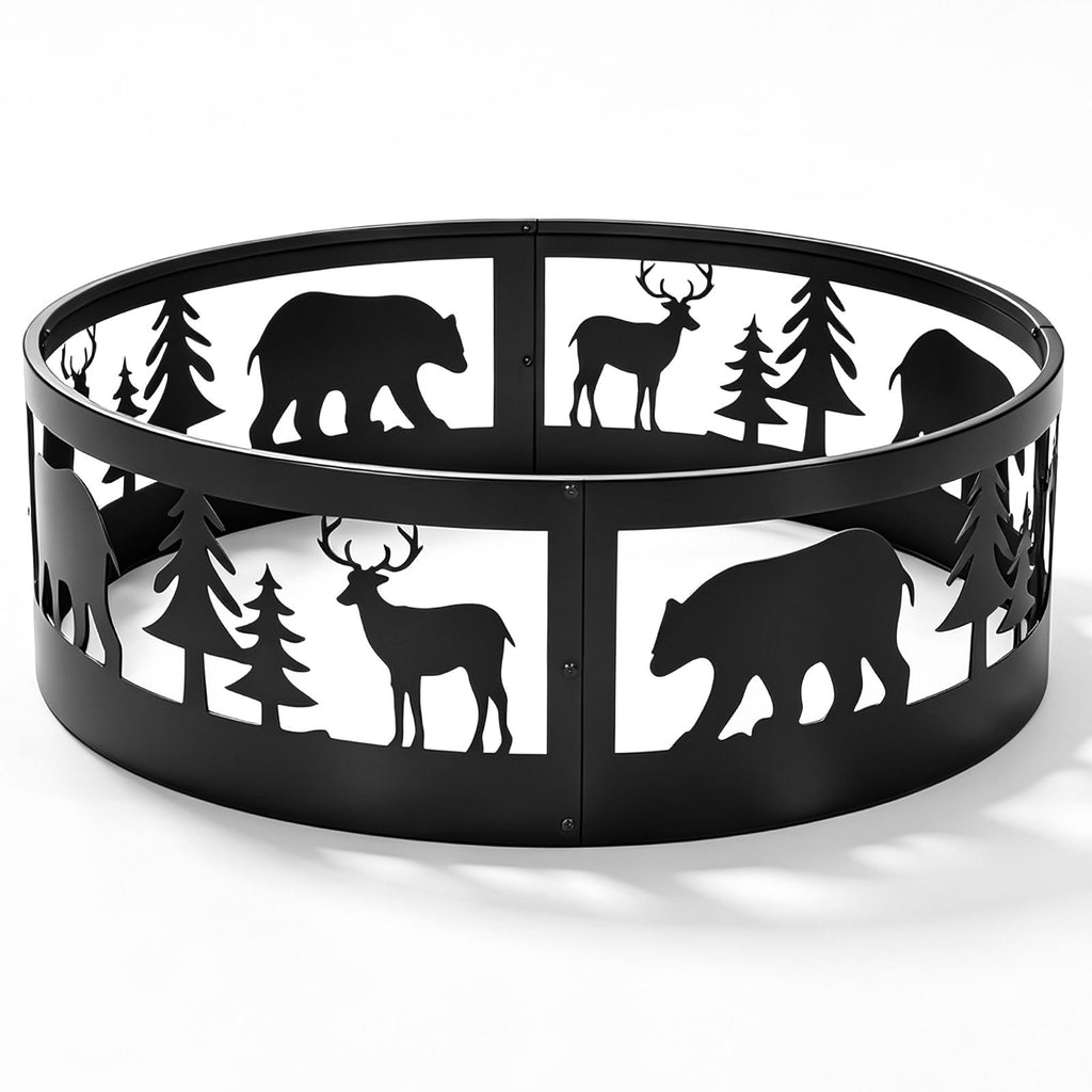 32in Fire Ring, Bear Pattern, Round, Iron