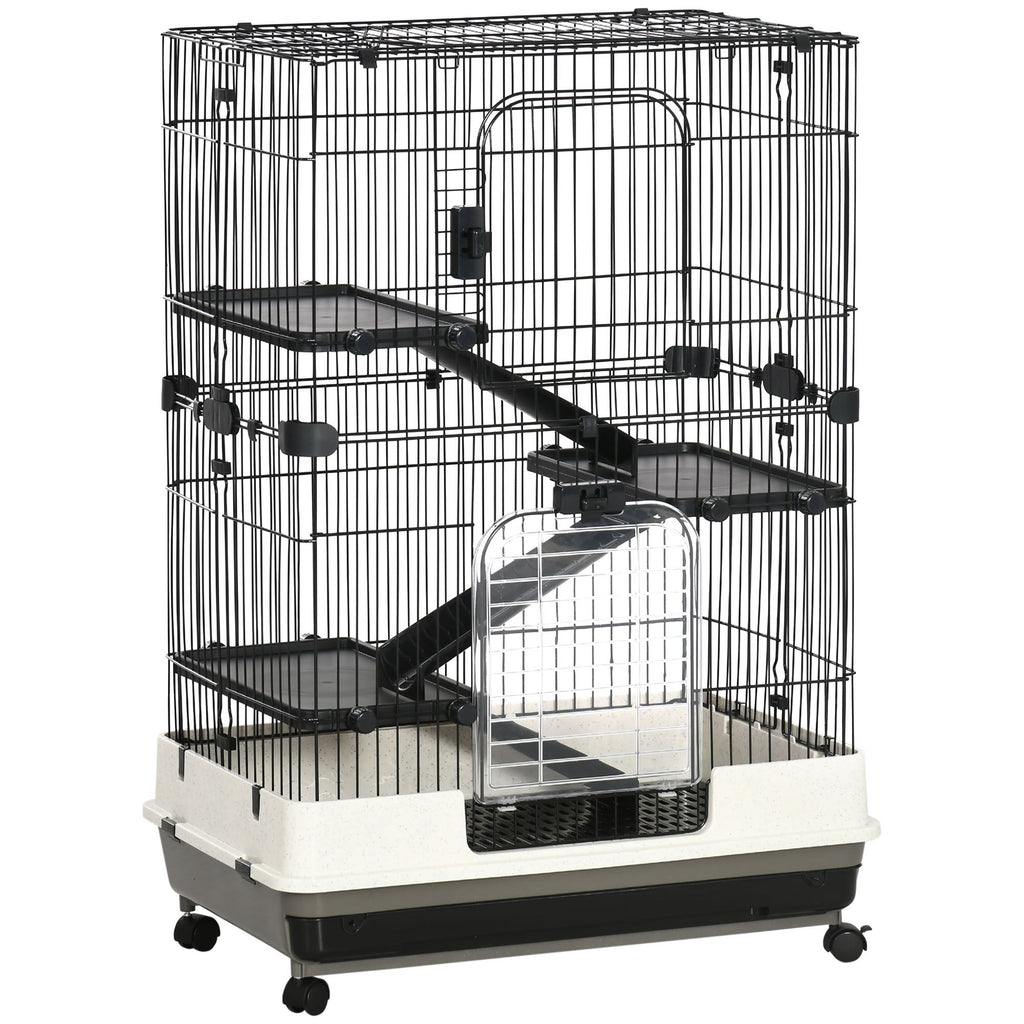 32L 4-Level Small Animal Cage with Wheels Slide-out Tray Black for Bunny Chinchillas Ferret