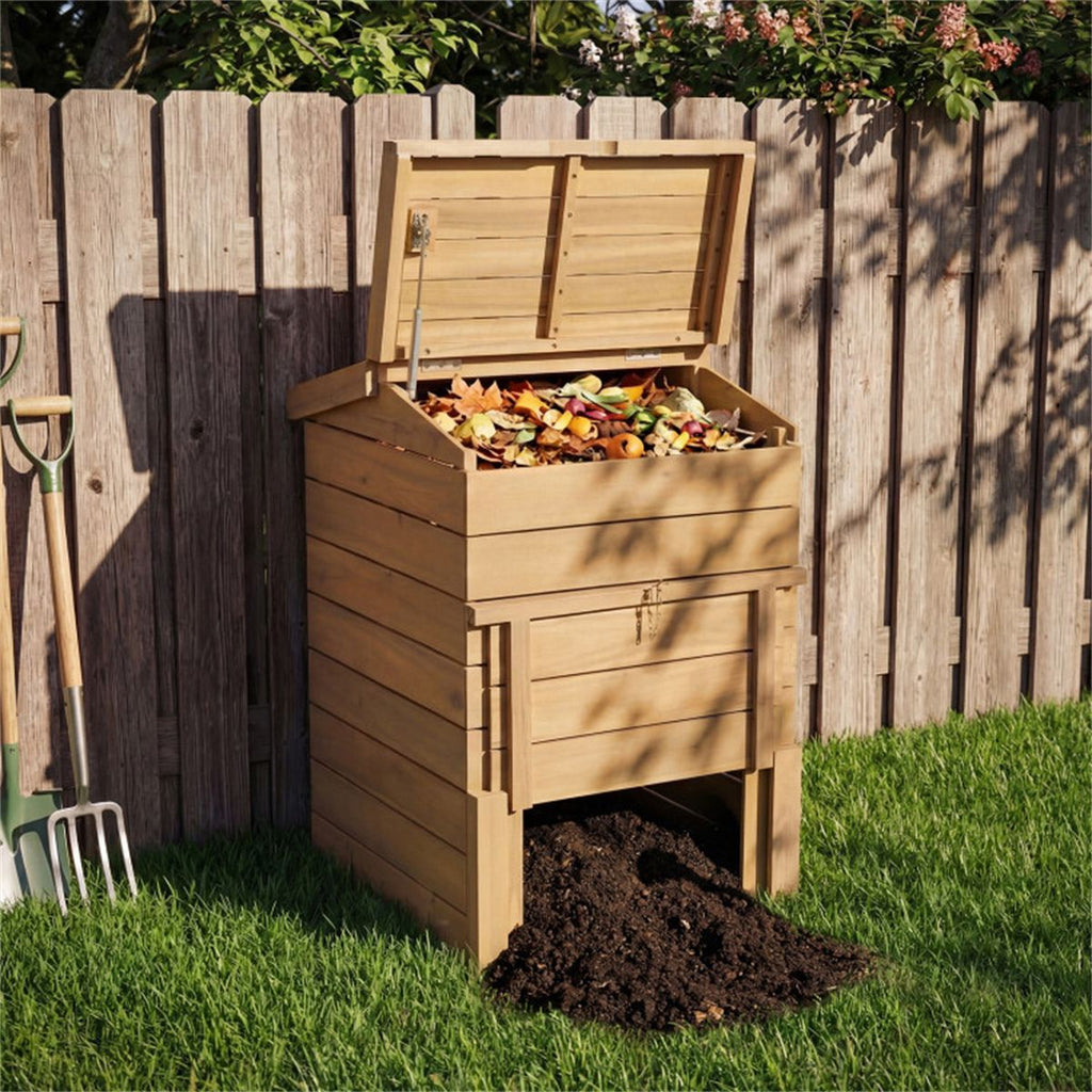 33' Tall Solid Wood Composter with Easy Top & Bottom Access, Decorative Compost Bin for Garden Waste